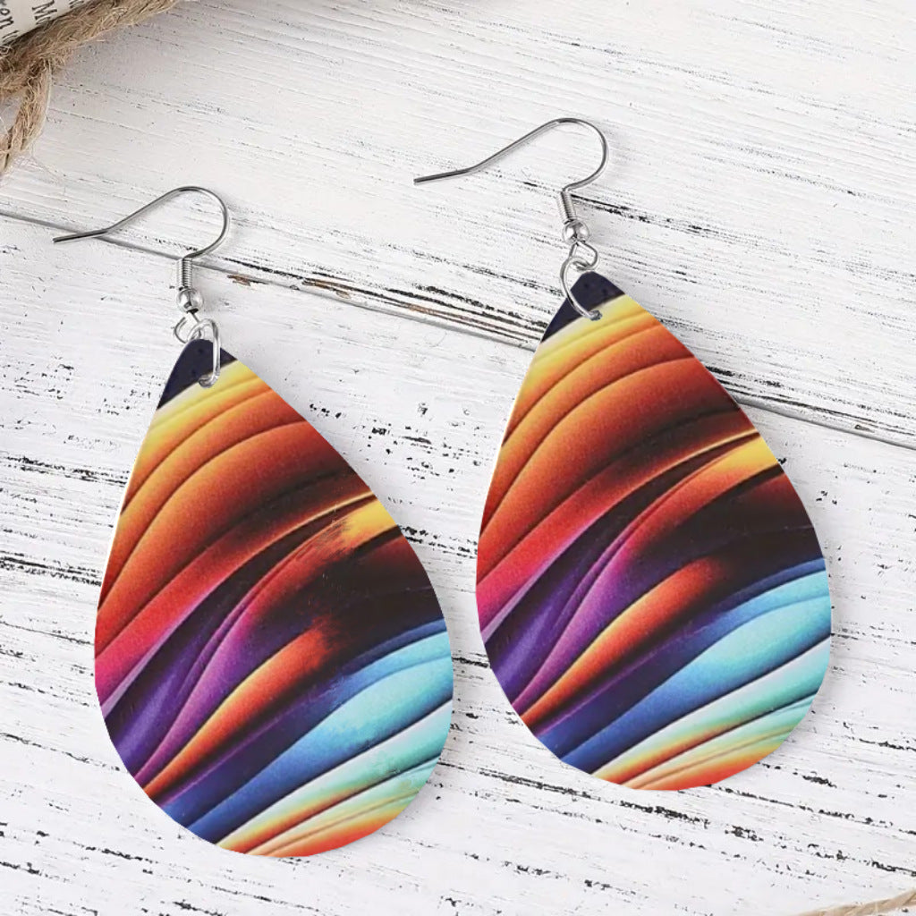 Wholesale Rainbow Color Leather Drop Earrings